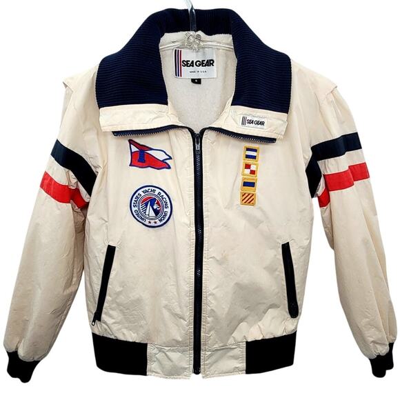 Sea Gear Vintage Cream Yacht Racing Union Patches Mens WindBreaker size small - Picture 1 of 16